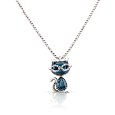 collier en forme de chat avec un cristal bleu Gisoo Jewels Bijoux