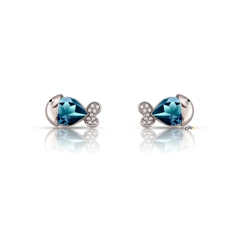 Gisoo Jewels Bijoux Boucles d'oreilles Clous d’oreilles fabriquées en or blanc argenté et ornées de cristaux bleus saphir