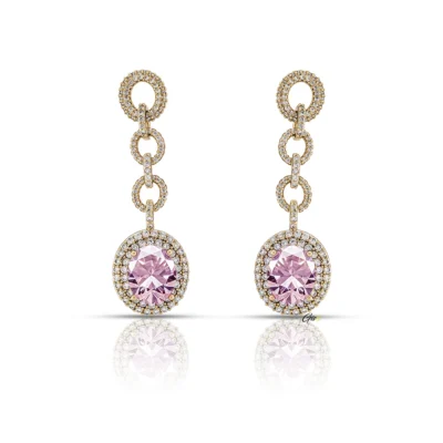 Pendants d'oreilles en or 18 carats, sertis de magnifiques diamants roses CZ