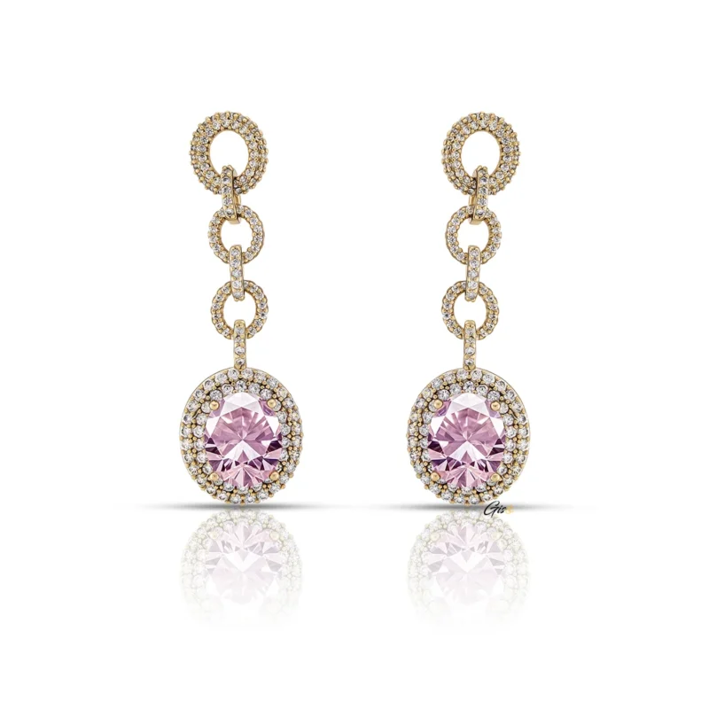 Pendants d'oreilles en or 18 carats, sertis de magnifiques diamants roses CZ