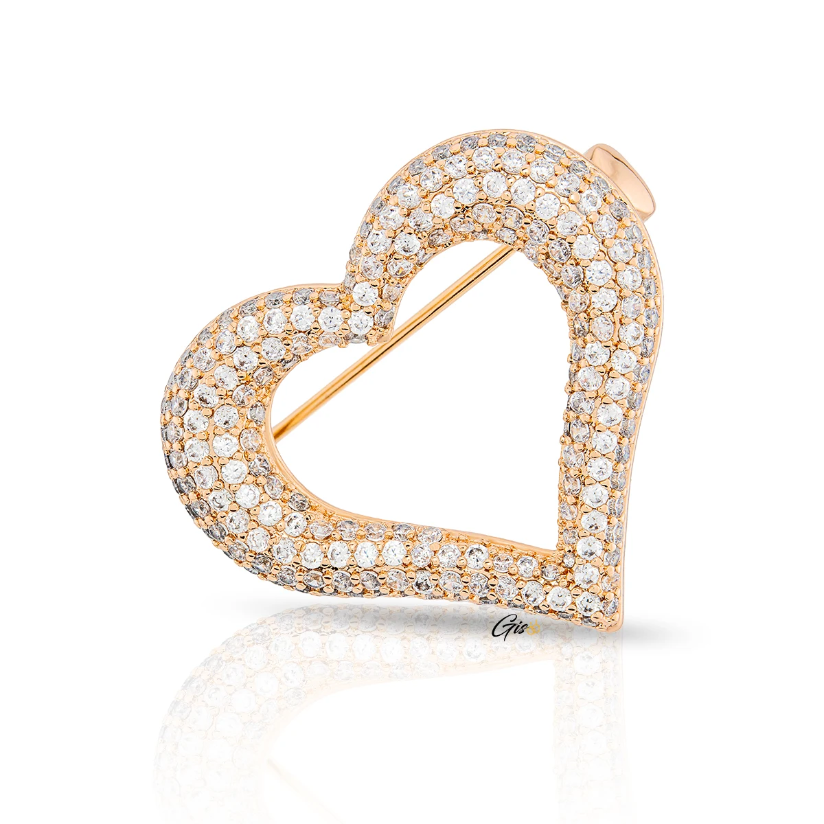 Broche Cœur Brillant – BRILLIANCE 1038 en or 18 carats, elle est sublimée par des diamants